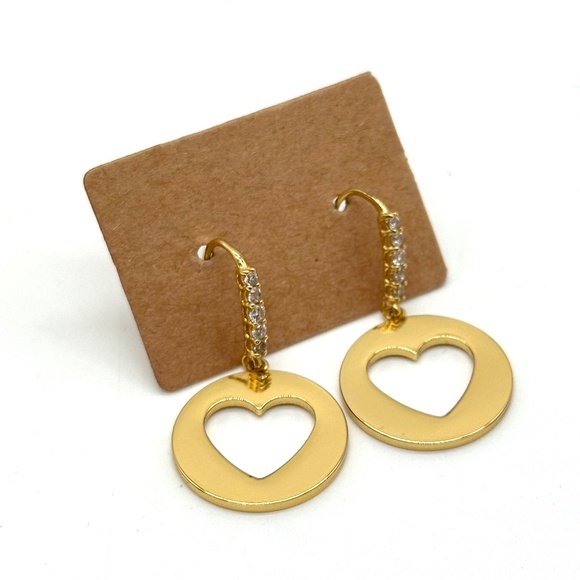 Kate Spade Gold Tone Open Heart Drop Pave Earrings Cubic Zirconia Accents - Picture 1 of 7